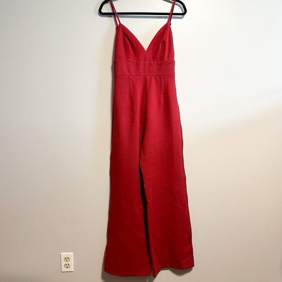 Lulus Classic Babe Wine Red Sleeveless Wide Leg Jumpsuit Size M - Picture 5 of 13